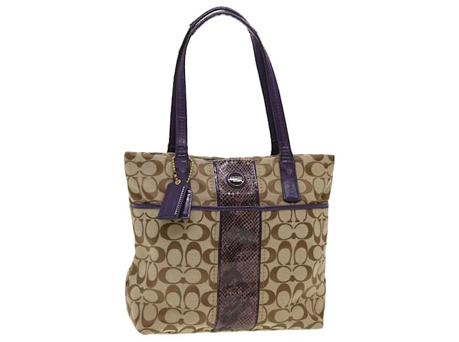 Coach Signature Shoulder Bag Canvas Beige Purple Brown Auth am4219 Cloth  ref.897709