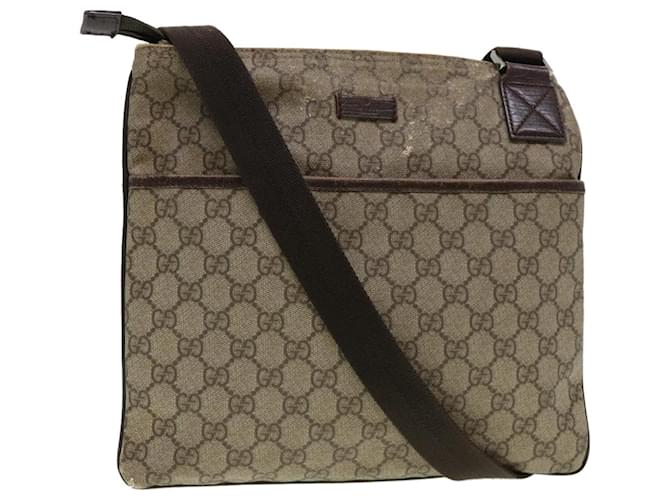 GUCCI GG Canvas Shoulder Bag PVC Leather Beige Dark Brown 141626 Auth bs5003  ref.897729