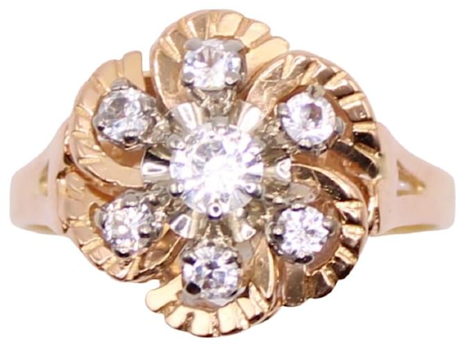 Autre Marque Floral ring with white stones in yellow gold 18 carats Gold hardware  ref.897782