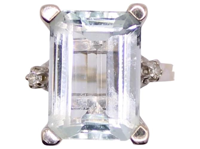 Autre Marque Bague Aigue-marine épaulée de diamants or blanc 18 carats Bleu clair Bijouterie argentée  ref.897789