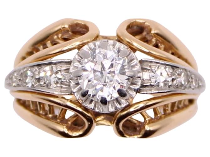 Autre Marque Art Deco Diamond Solitaire Ring 0.60 carats set in platinum and yellow gold 18 carats Gold hardware  ref.897796