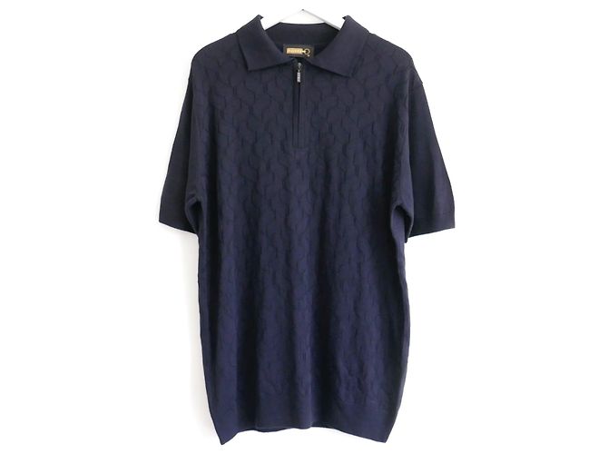 Zilli Navy Textured Polo knit top