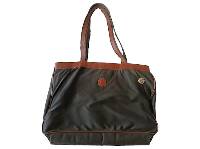 Fendi Sacs à main Cuir Toile Marron Kaki  ref.897850