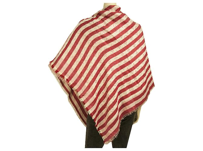 Louis Vuitton monogram red & off white striped shawl weaved jacquard silk  401910