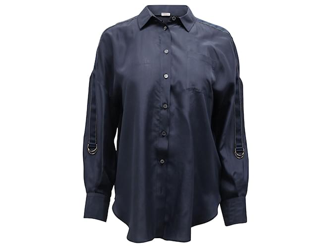 Brunello Cucinelli Monili-Camisa de botão embelezada em seda azul marinho  ref.897881