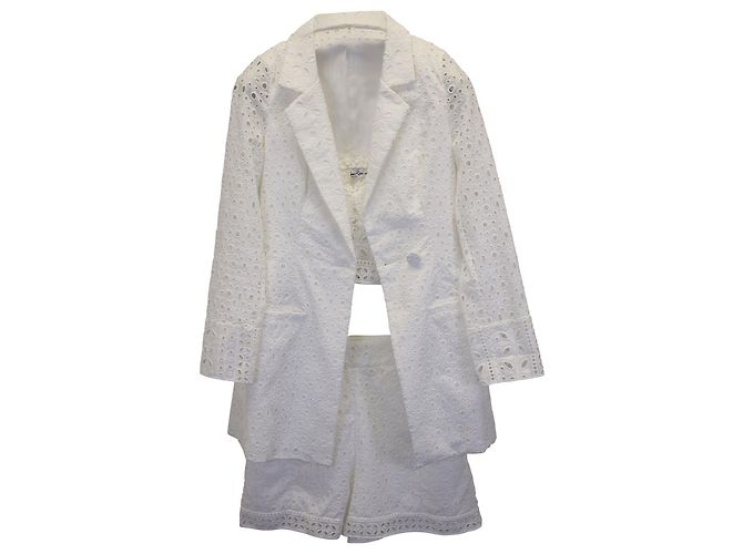 Autre Marque Charo Ruiz Ibiza 3-Peça Conjunto de Terno Broderie Anglaise em Algodão Branco