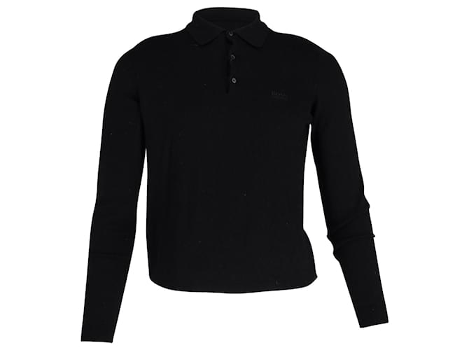 Hugo Boss Boss Slim Fit Sweater with Polo Collar in Black Merino Wool   ref.897894