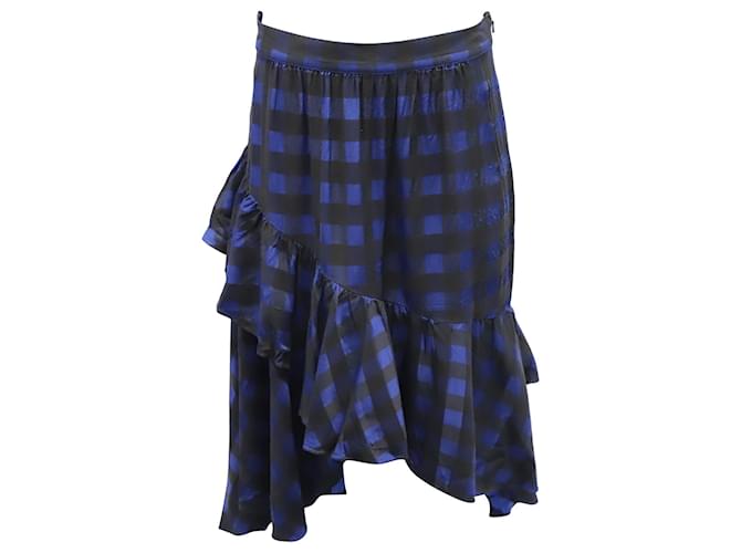 Temperley London Gathered Checked Skirt in Blue Acetate Cellulose fibre  ref.897898