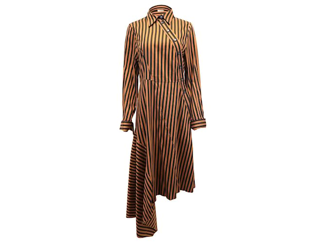 Marques Almeida Striped Asymmetric Midi Dress in Brown and Black Cotton Red  ref.897900