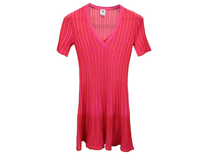 M Missoni Mini robe rayée à col en V en coton rose  ref.897907