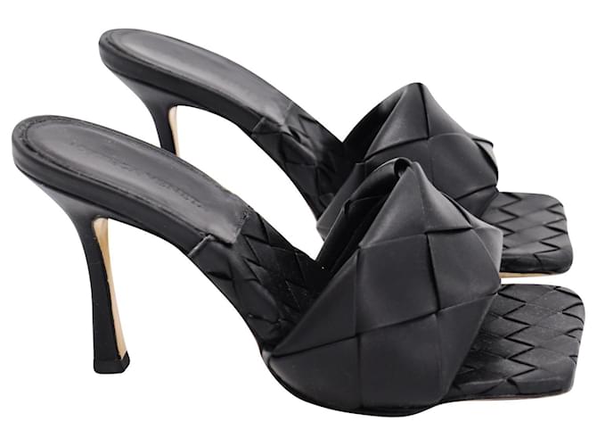 Bottega Veneta Lido High Heel Sandalen aus schwarzem Intrecciato-Leder  ref.897925