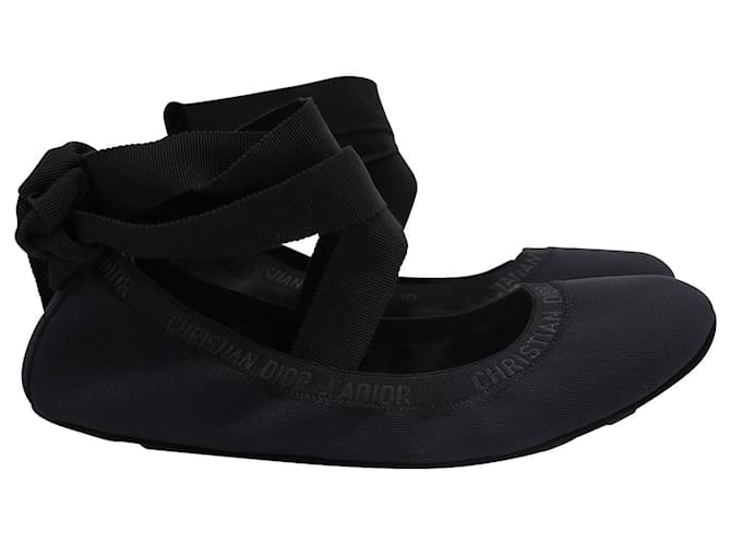 Christian Dior Academy Lace Up Ballerina Flats in Black Canvas Cloth  ref.897926