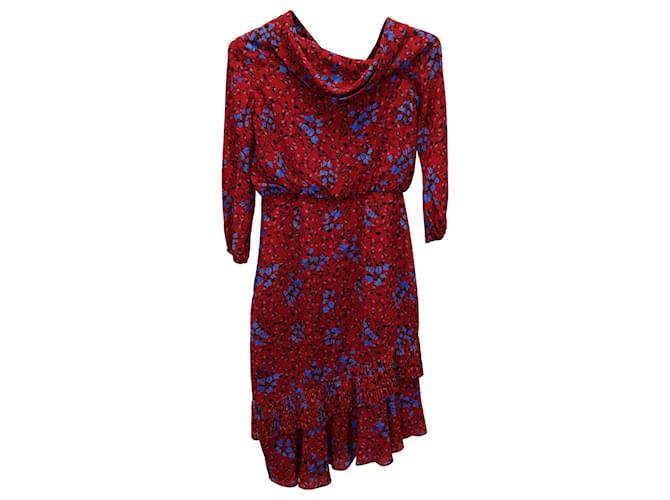 Autre Marque Saloni Lexie Off-the-Shoulder Dress in Red Silk Soie  ref.897927