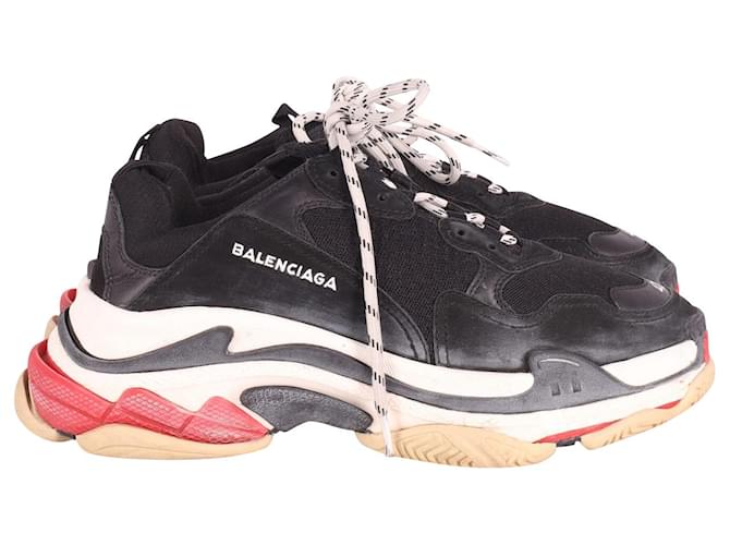 Balenciaga Triple S Sneakers in Black Red Leather and Mesh  ref.897942