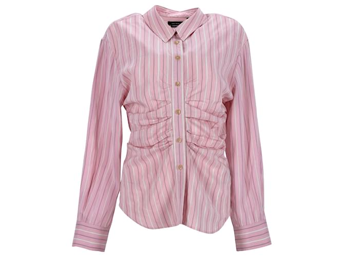 Isabel Marant Front Pleat Shirt in Striped Pink Silk  ref.897980