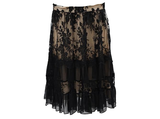 Zimmermann Lace Midi Skirt in Black Cotton  ref.897988