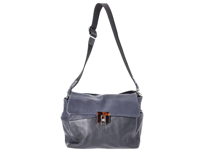 Lanvin Colorblock lined Carry Shoulder Bag in Blue-Grey Leather  ref.898003