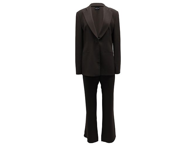 Giorgio Armani Conjunto de Terno Abotoado em Viscose de Poliéster Marrom