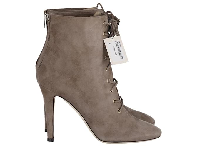 Jimmy Choo Cinder Laced High Heel Ankle Boots in Beige Suede  ref.898033