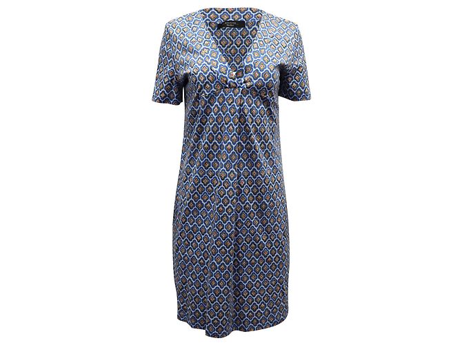 Max Mara Weekend Patterned Summer Shift Dress in Blue Print Viscose