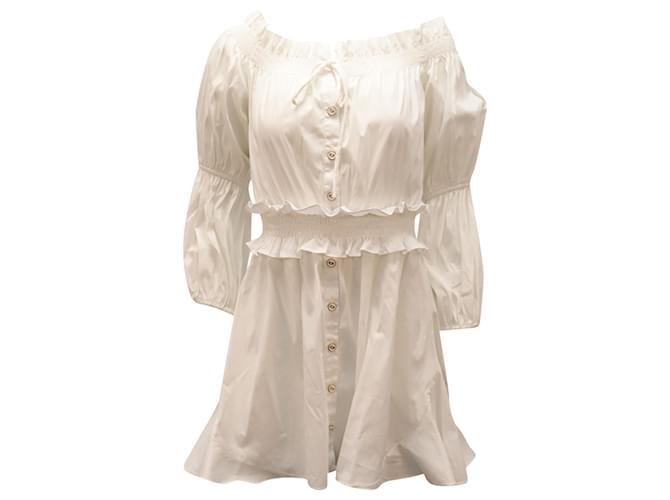 Autre Marque Caroline Constas Off Shoulder with Puff Sleeves Dress in White Cotton  ref.898045