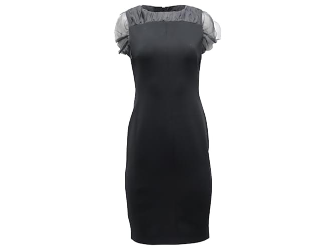 Max Mara Sheer Sleeves Midi Dress in Black Silk  ref.898049