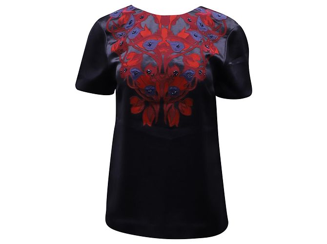 Tory Burch Tia bestickte Bluse aus schwarzem Polyester