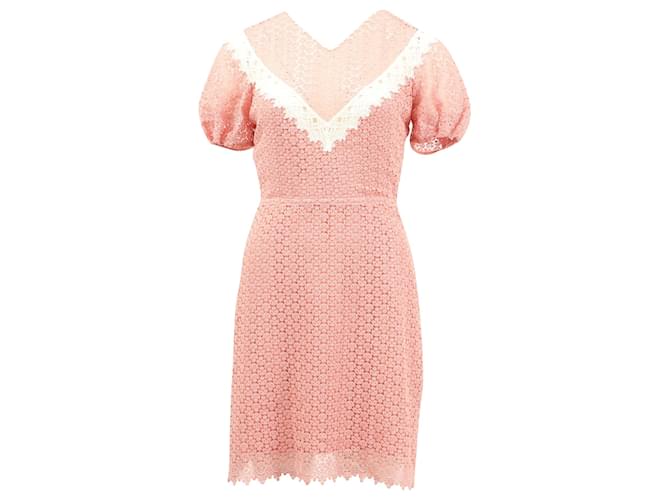 Sandro Paris Gavin Two-Tone Puff Sleeve Lace Dress in Pink Polyester  ref.898073