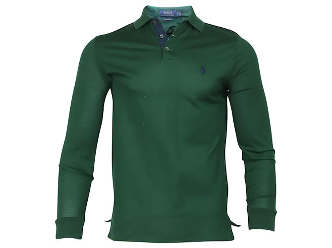 Ralph Lauren Langarm-Poloshirt aus grüner Baumwolle  ref.898087