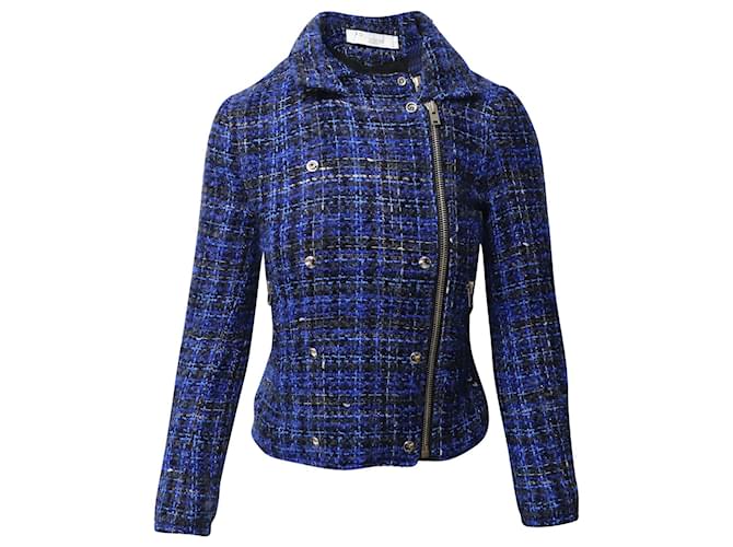 Iro Skye Tweed Moto Jacket in Blue Mohair Wool  ref.898113