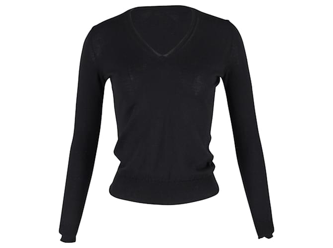 Yves Saint Laurent Pull Col V Saint Laurent en Laine Noire  ref.898122