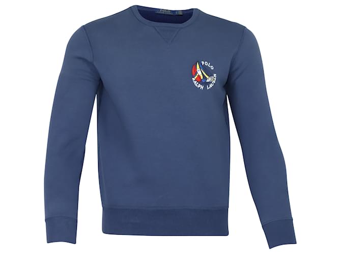 Polo Ralph Lauren Crew Neck Sweatshirt in Blue Cotton  ref.898141