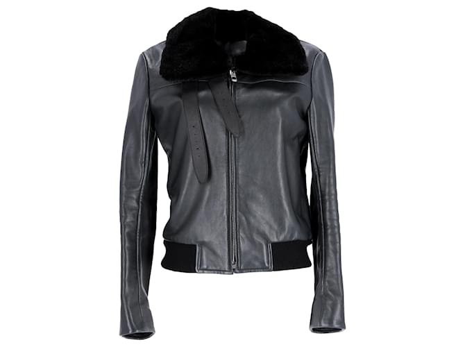 Balenciaga Fur Collar Biker Jacket in Black Leather  ref.898162