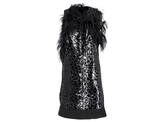 Hugo Boss Ärmelloses Kleid mit Pailletten von Boss aus schwarzer Viskose Zellulosefaser  ref.898176