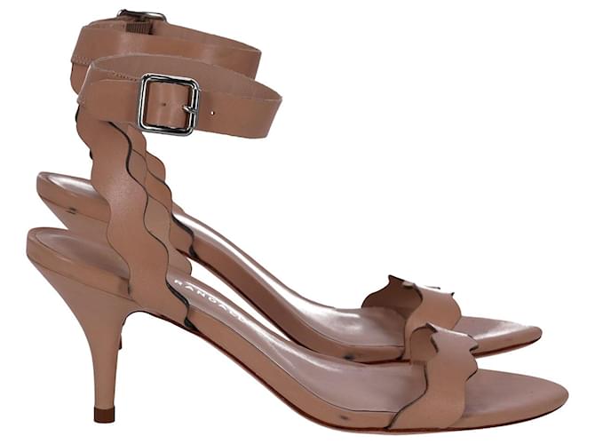 Loeffler Randall Reina Kitten Heel Sandals in Beige Leather  ref.898188