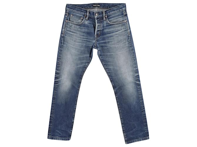 Jeans sbiaditi a gamba dritta Tom Ford in denim di cotone blu  ref.898198
