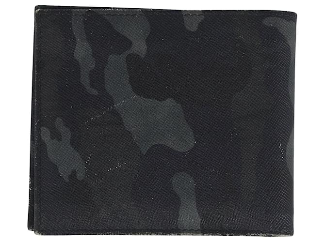 Prada Camouflage Bi-Fold Wallet in Black Print Saffiano Leather  ref.898234