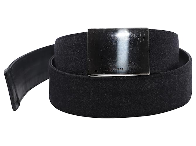 Cinturón con hebilla de logotipo de Prada en lana negra Negro  ref.898246