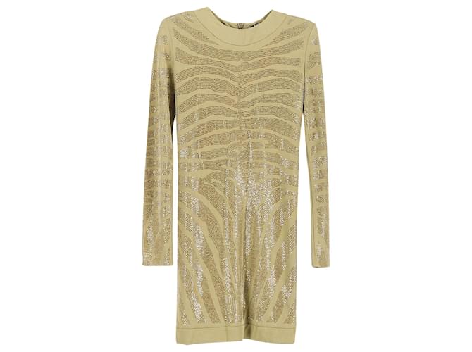Balmain Embellished Mini Dress in Gold Polyester Golden  ref.898251