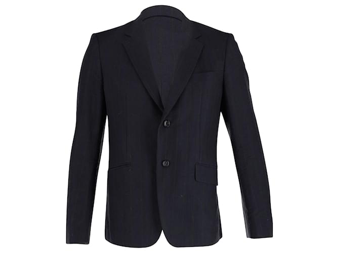 Comme Des Garcons Subtle Stripe Single-Breasted Jacket in Navy Blue Wool-Blend   ref.898314