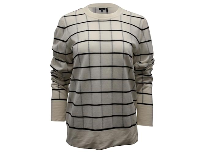 Theory Grid Print Sweater in Eggshell White Wool Blend  Beige  ref.898317