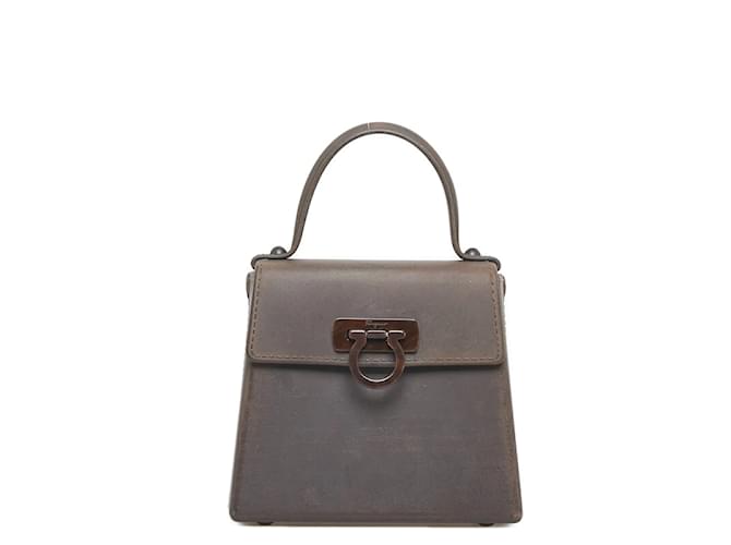Salvatore Ferragamo Gancini Top Handle Bag Leather Handbag 21-7143 in Good condition Brown  ref.898372