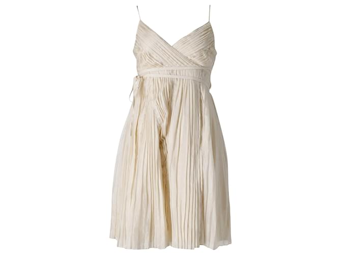 Diane Von Furstenberg Fontainne abito plissettato in seta color avorio Bianco Crudo  ref.898418