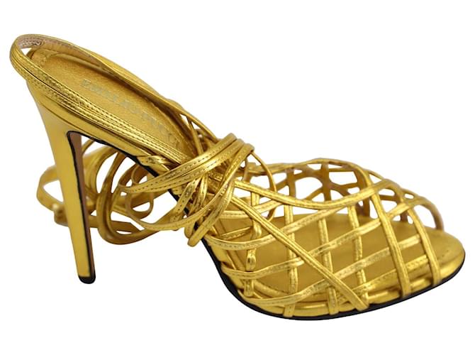 Emilio Pucci Caged Gladiator Sandals in Gold Leather Golden  ref.898423