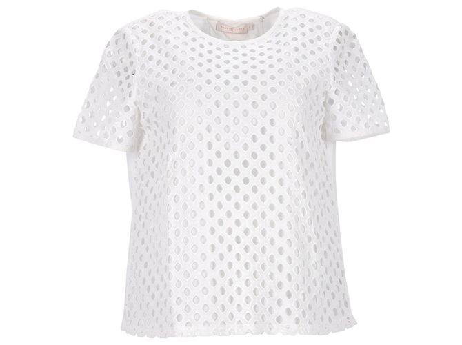 T-shirt Tory Burch con occhielli frontali in cotone bianco