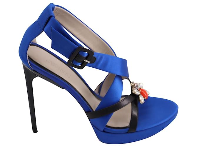 Jason Wu Marisa Crystal Embellished Platform Sandals in Blue Satin  ref.898429