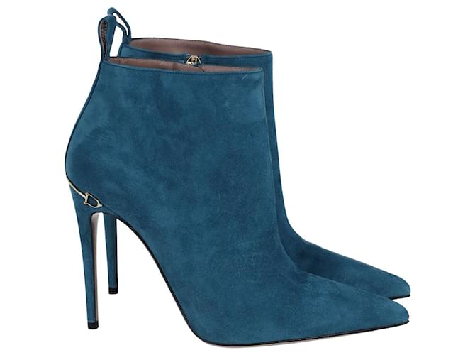 Gucci Pointed Ankle Boots in Turquoise Blue Suede  ref.898458