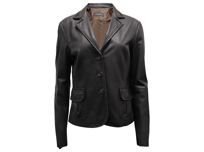 Max Mara Trimmed Blazer in Dark Brown Leather  ref.898461