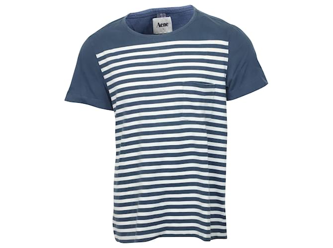 Acne Studios Gestreiftes T-Shirt aus blauer Baumwolle  ref.898481