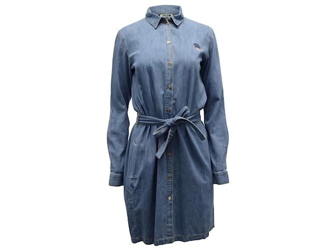 Kenzo Belted Shirt Dress in Blue Cotton Denim  ref.898508
